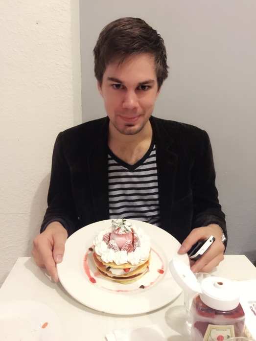 Forced him to take a photo with his pancake